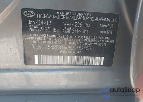 2013 Hyundai Sonata Gls from USA, damaged, VIN 5NPEB4AC6DH682455